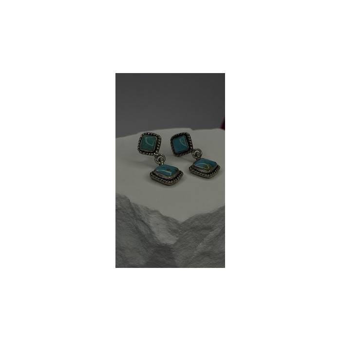 Vintage 925 Sterling Silver Blue Quoc Turquoise Dangle Earrings