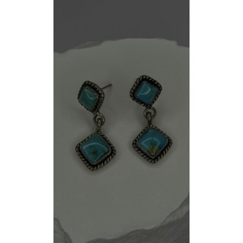 Vintage 925 Sterling Silver Blue Quoc Turquoise Dangle Earrings