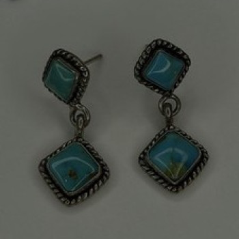 Vintage 925 Sterling Silver Blue Quoc Turquoise Dangle Earrings