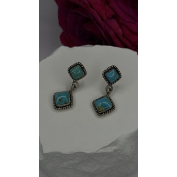 Vintage 925 Sterling Silver Blue Quoc Turquoise Dangle Earrings