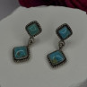 Vintage 925 Sterling Silver Blue Quoc Turquoise Dangle Earrings