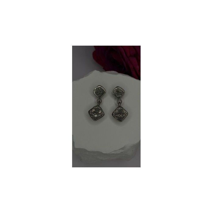 Vintage 925 Sterling Silver Blue Quoc Turquoise Dangle Earrings