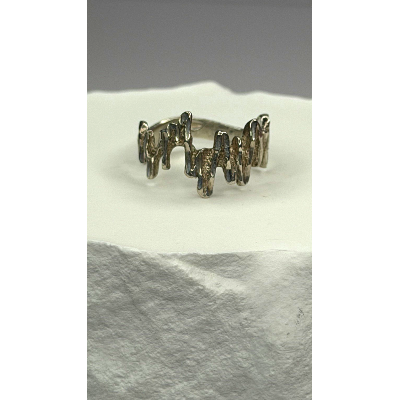 Artisanal Rock Wall Design 925 Sterling Silver Molten-Style Band Ring Size 6
