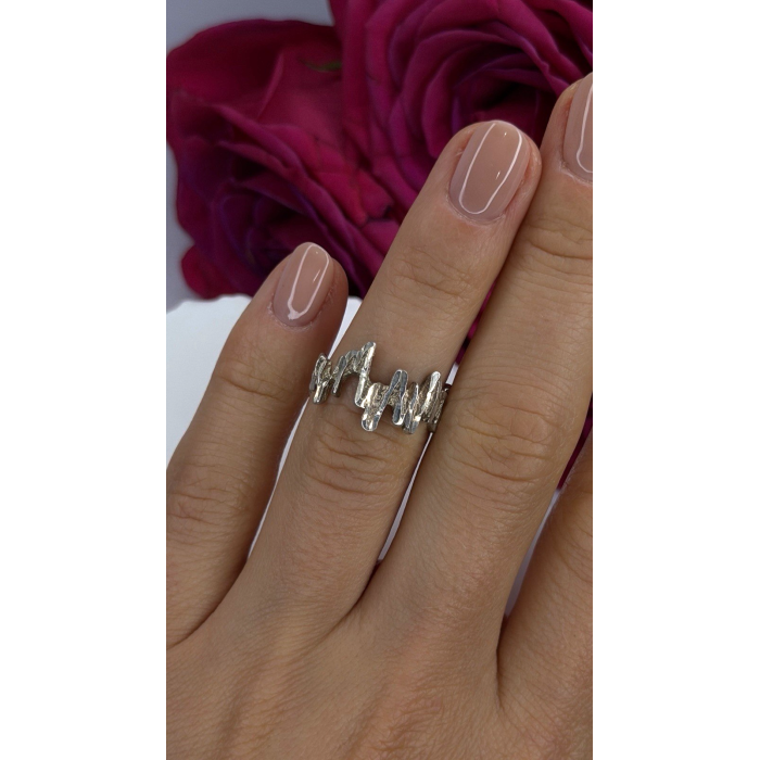 Artisanal Rock Wall Design 925 Sterling Silver Molten-Style Band Ring Size 6