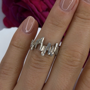 Artisanal Rock Wall Design 925 Sterling Silver Molten-Style Band Ring Size 6