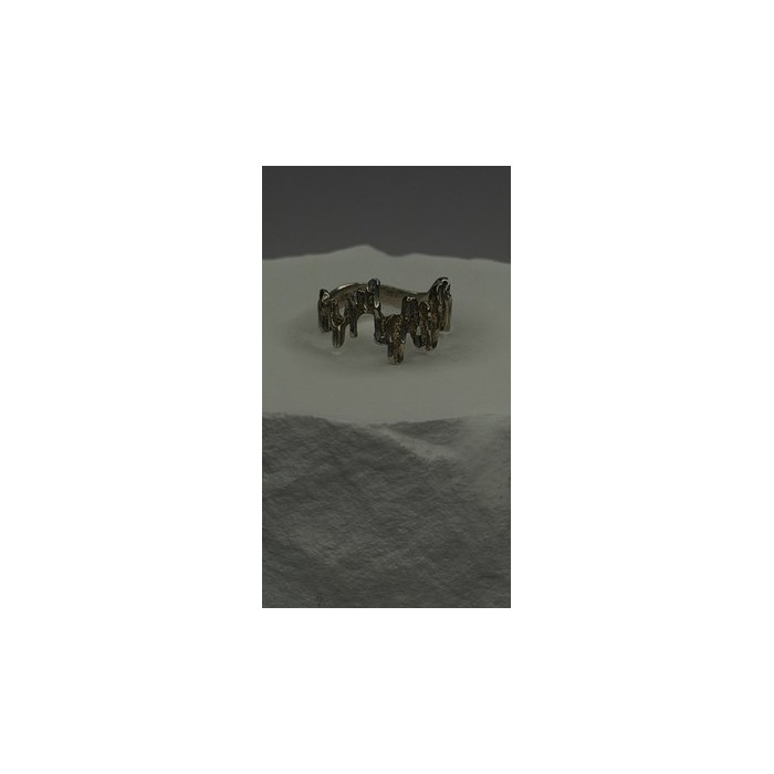 Artisanal Rock Wall Design 925 Sterling Silver Molten-Style Band Ring Size 6