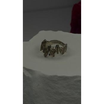 Artisanal Rock Wall Design 925 Sterling Silver Molten-Style Band Ring Size 6