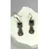 Vintage Taxco 925 Sterling Silver Green Malachite Cat Earrings