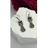 Vintage Taxco 925 Sterling Silver Green Malachite Cat Earrings