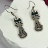 Vintage Taxco 925 Sterling Silver Green Malachite Cat Earrings