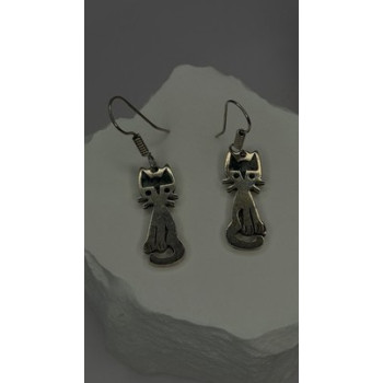 Vintage Taxco 925 Sterling Silver Green Malachite Cat Earrings