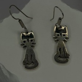 Vintage Taxco 925 Sterling Silver Green Malachite Cat Earrings