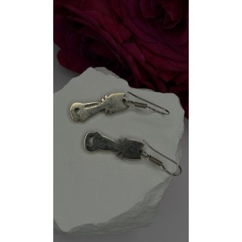 Vintage Taxco 925 Sterling Silver Green Malachite Cat Earrings