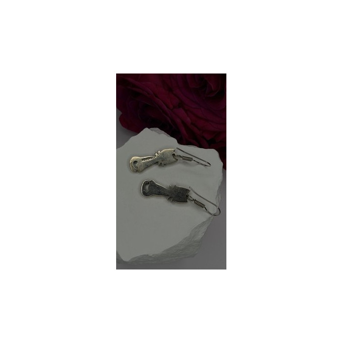 Vintage Taxco 925 Sterling Silver Green Malachite Cat Earrings