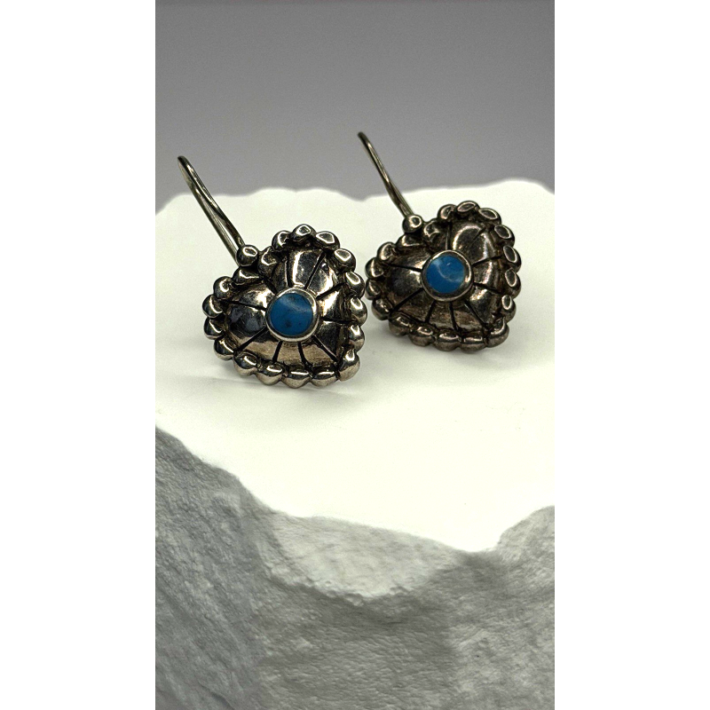 Vintage 925 Sterling Silver Blue Turquoise Heart Earrings
