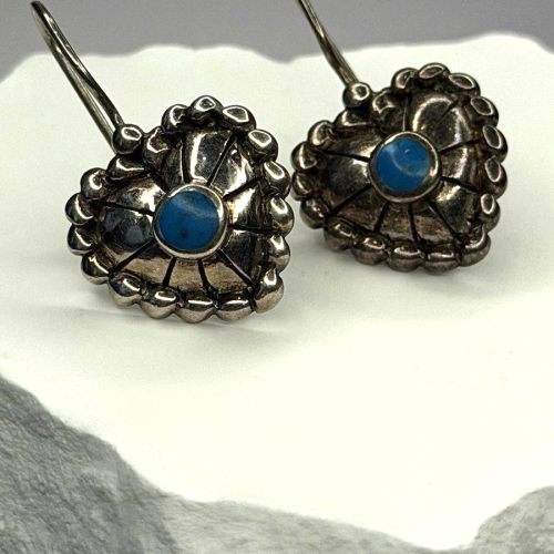 Vintage 925 Sterling Silver Blue Turquoise Heart Earrings