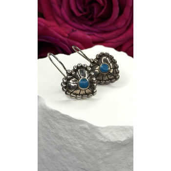 Vintage 925 Sterling Silver Blue Turquoise Heart Earrings