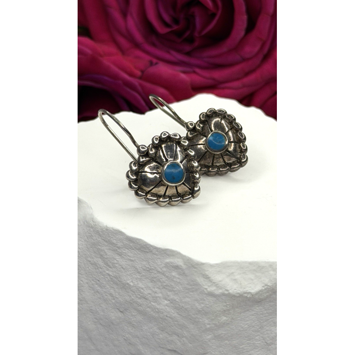 Vintage 925 Sterling Silver Blue Turquoise Heart Earrings