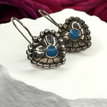 Vintage 925 Sterling Silver Blue Turquoise Heart Earrings