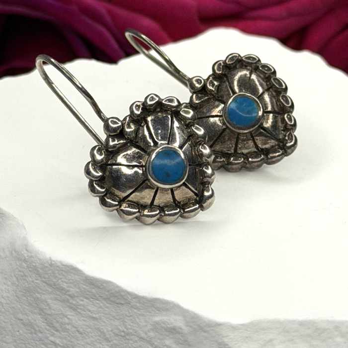 Vintage 925 Sterling Silver Blue Turquoise Heart Earrings