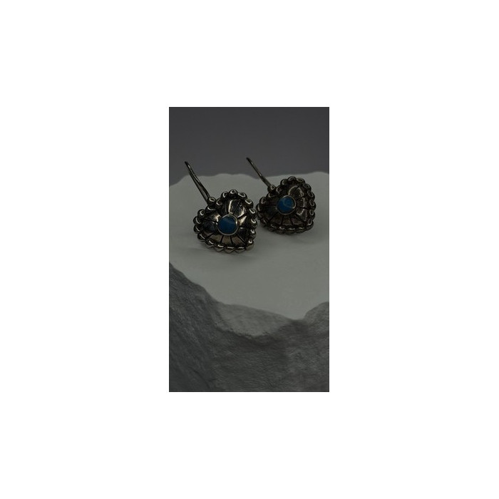 Vintage 925 Sterling Silver Blue Turquoise Heart Earrings