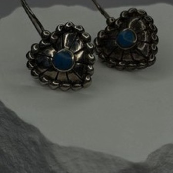 Vintage 925 Sterling Silver Blue Turquoise Heart Earrings