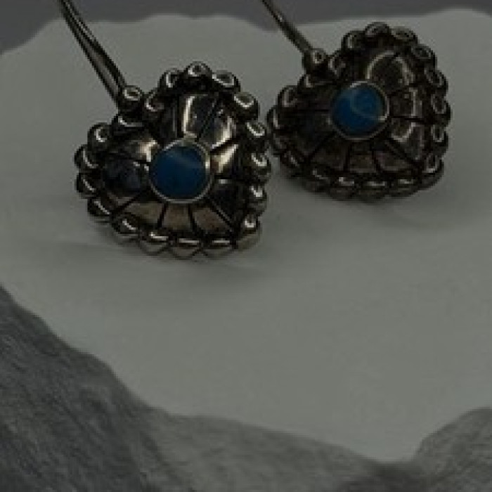 Vintage 925 Sterling Silver Blue Turquoise Heart Earrings