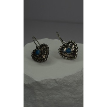 Vintage 925 Sterling Silver Blue Turquoise Heart Earrings