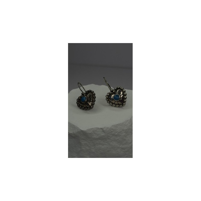 Vintage 925 Sterling Silver Blue Turquoise Heart Earrings