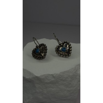 Vintage 925 Sterling Silver Blue Turquoise Heart Earrings