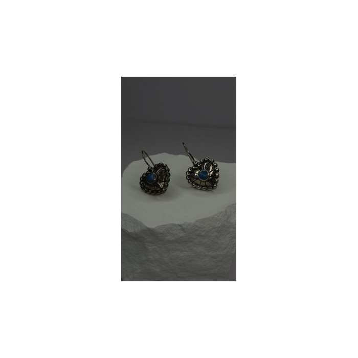 Vintage 925 Sterling Silver Blue Turquoise Heart Earrings