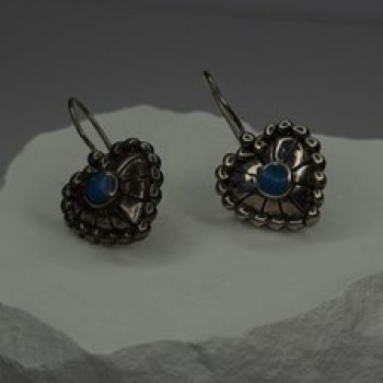 Vintage 925 Sterling Silver Blue Turquoise Heart Earrings