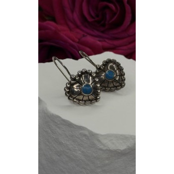 Vintage 925 Sterling Silver Blue Turquoise Heart Earrings