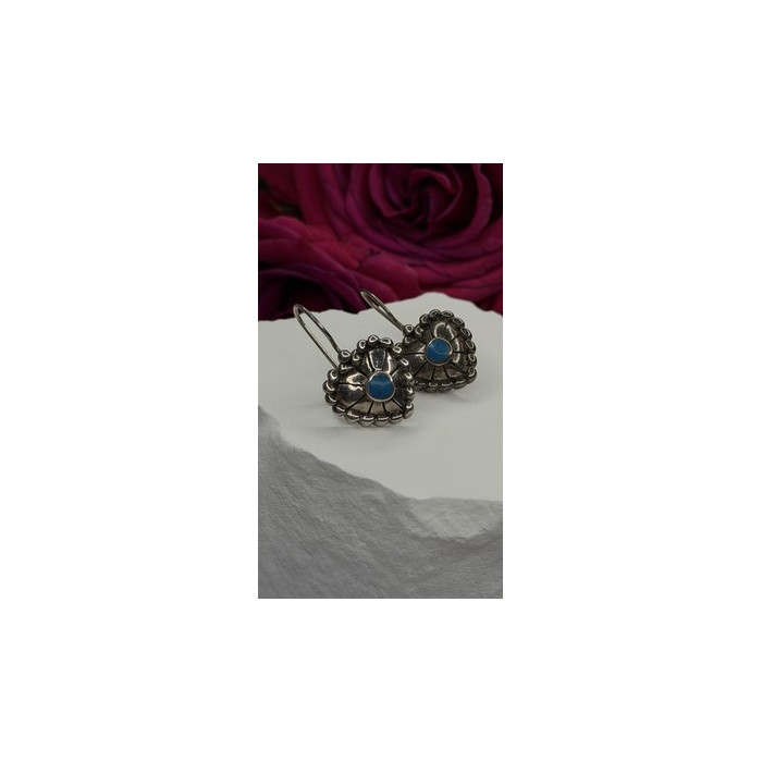 Vintage 925 Sterling Silver Blue Turquoise Heart Earrings