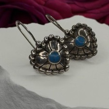 Vintage 925 Sterling Silver Blue Turquoise Heart Earrings
