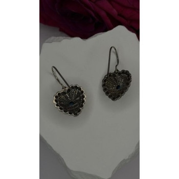 Vintage 925 Sterling Silver Blue Turquoise Heart Earrings