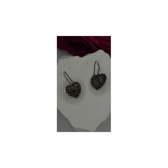 Vintage 925 Sterling Silver Blue Turquoise Heart Earrings