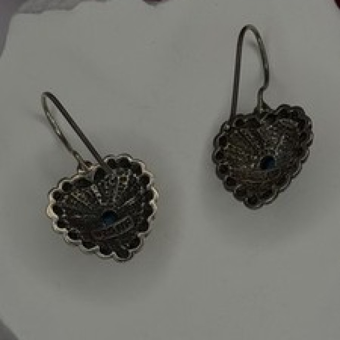 Vintage 925 Sterling Silver Blue Turquoise Heart Earrings