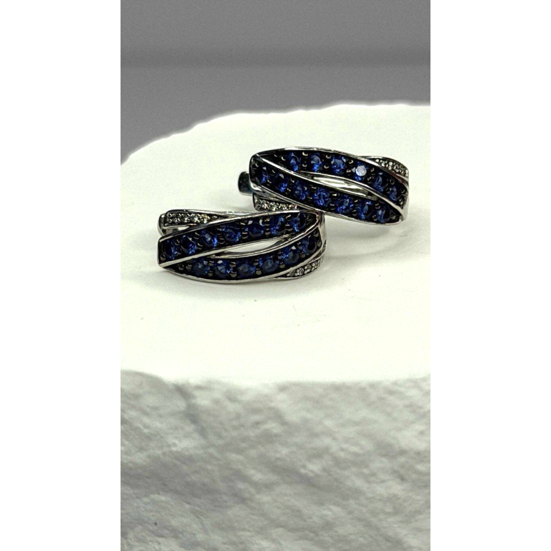 925 Sterling Silver Blue & White Sapphire Stones Earrings