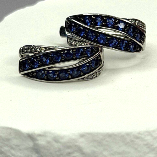 925 Sterling Silver Blue & White Sapphire Stones Earrings