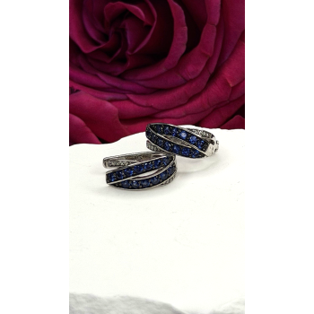 925 Sterling Silver Blue & White Sapphire Stones Earrings