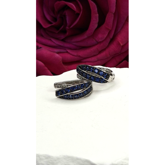 925 Sterling Silver Blue & White Sapphire Stones Earrings