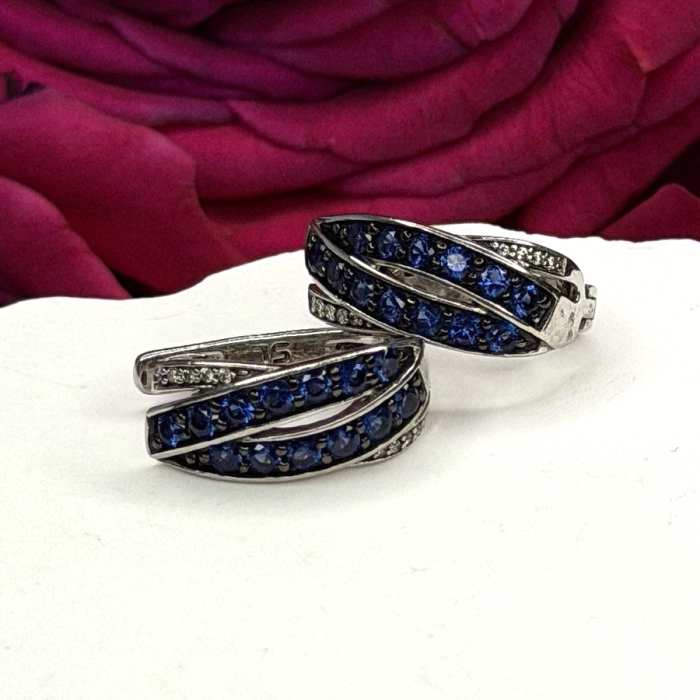 925 Sterling Silver Blue & White Sapphire Stones Earrings
