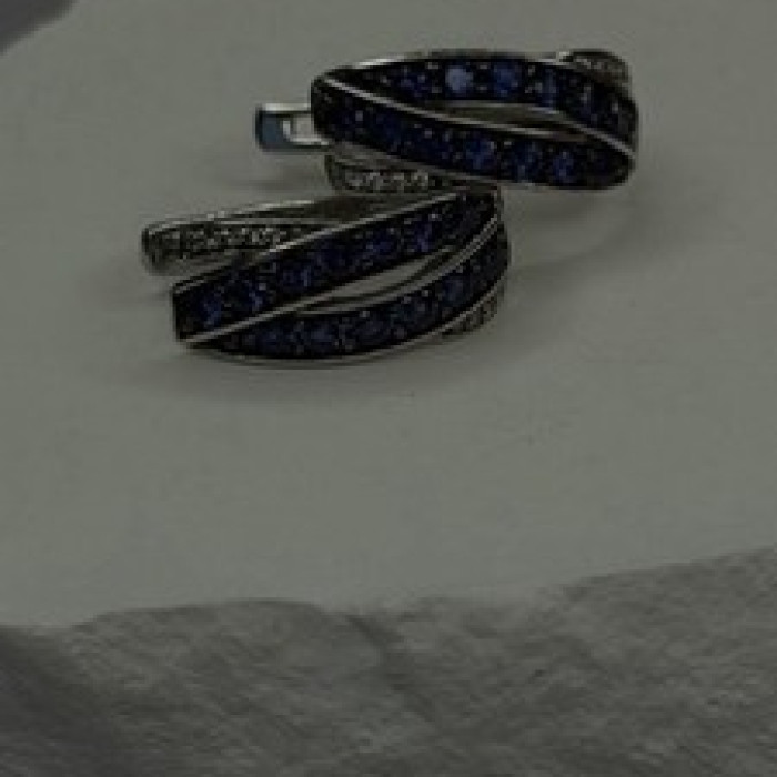 925 Sterling Silver Blue & White Sapphire Stones Earrings