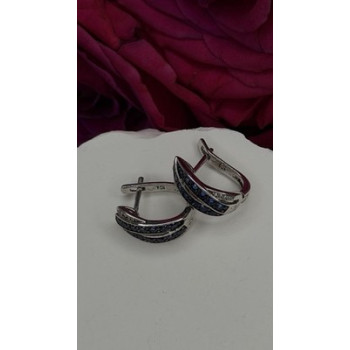 925 Sterling Silver Blue & White Sapphire Stones Earrings