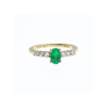 10K YELLOW GOLD EMERALD & COLORLESS SPINEL  RING SIZE 6.25