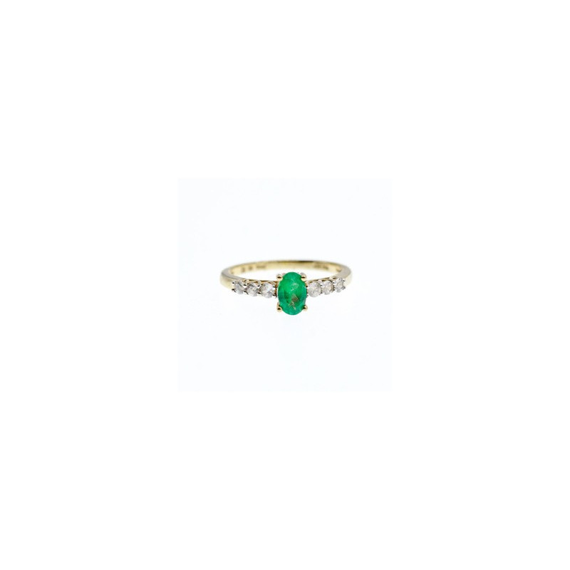 10K YELLOW GOLD EMERALD & COLORLESS SPINEL  RING SIZE 6.25