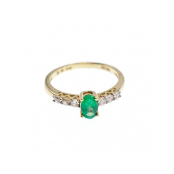 10K YELLOW GOLD EMERALD & COLORLESS SPINEL  RING SIZE 6.25