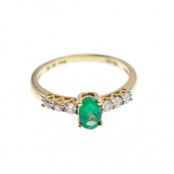 10K Yellow Gold Emerald & Colorless Spinel Ring Size 6.25