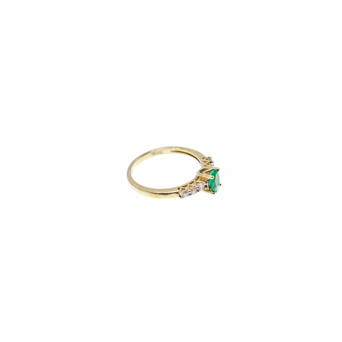 10K YELLOW GOLD EMERALD & COLORLESS SPINEL  RING SIZE 6.25